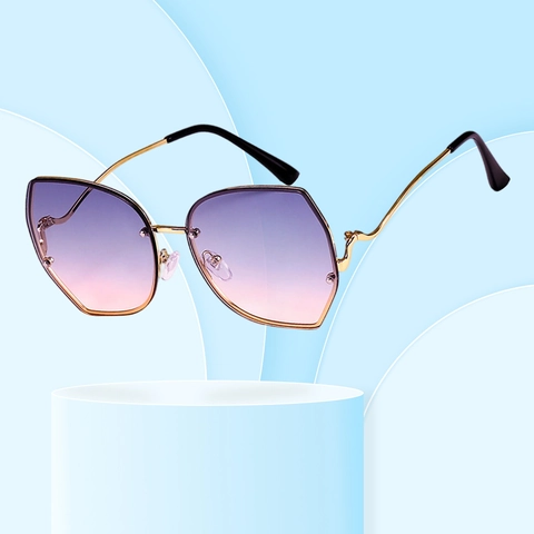 Oversized Geometrische Zonnebril Metalen Frame Golfvormige Poten Gradiënt Lenzen UV400 Bescherming Trendy Voor Heren Dames