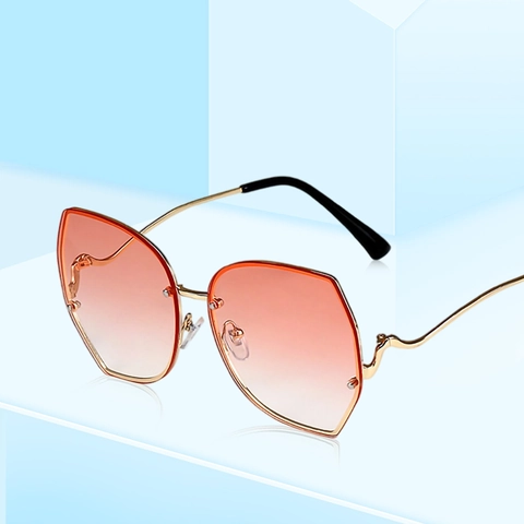 Oversized Geometrische Zonnebril Metalen Frame Golfvormige Poten Gradiënt Lenzen UV400 Bescherming Trendy Voor Heren Dames