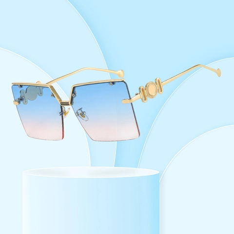 Fashion Oversized Square Sunglasses Women Men UV400 Gradient PC Lens Luxury Metal Temple Geometric Decorative Eyewear