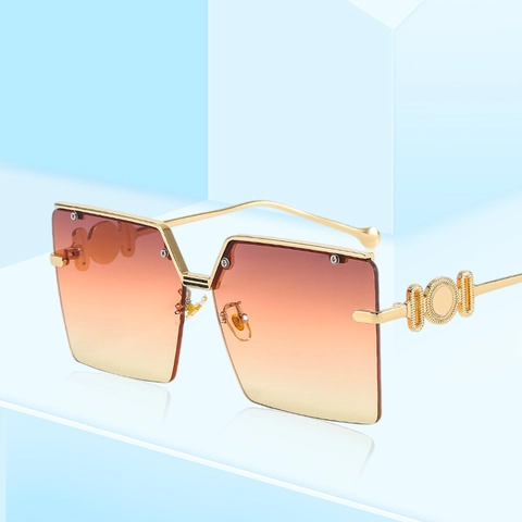 Fashion Oversized Square Sunglasses Women Men UV400 Gradient PC Lens Luxury Metal Temple Geometric Decorative Eyewear