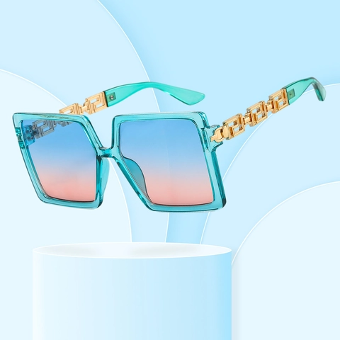Fashion Square Sunglasses Gradient Lens PC Frame Metal Meander Hollow Temple UV400 Luxury Vintage Eyewear Women