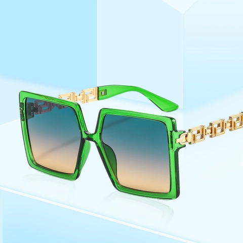 Fashion Square Sunglasses Gradient Lens PC Frame Metal Meander Hollow Temple UV400 Luxury Vintage Eyewear Women