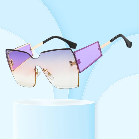 Oversized Rimless Shield Sunglasses Metal Polycarbonate Gradient Lenses UV400 Protection Fashion Women Men