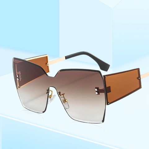 Oversized Rimless Shield Sunglasses Metal Polycarbonate Gradient Lenses UV400 Protection Fashion Women Men