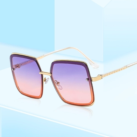 Fashion Square Sunglasses Large Metal PC Frame UV400 Gradient Lens Outdoor Retro Eyewear For Women