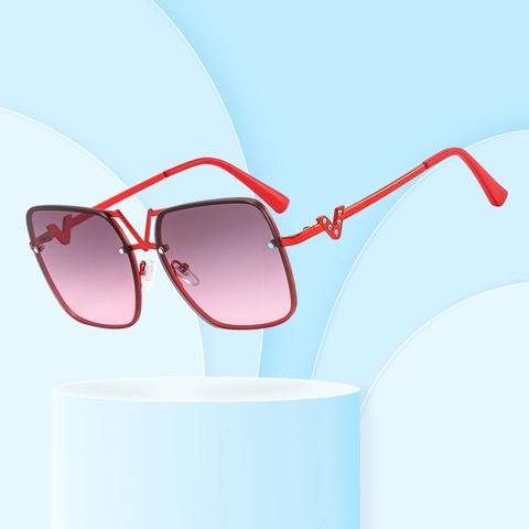 Oversized Square Sunglasses For Women Metal Frame Rhinestone V Decor Fashion Gradient Lens UV400 Protection Trendy
