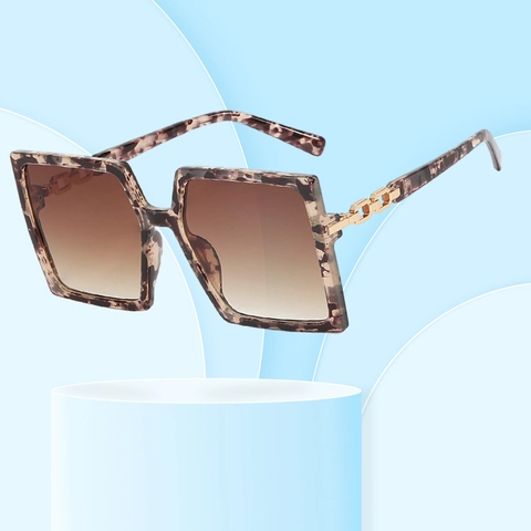 Square Large Frame Sunglasses With Metal Chain Temples UV400 Protection Fashion Gradient Lens For Women