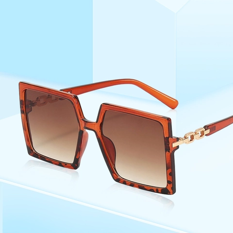 Square Large Frame Sunglasses With Metal Chain Temples UV400 Protection Fashion Gradient Lens For Women