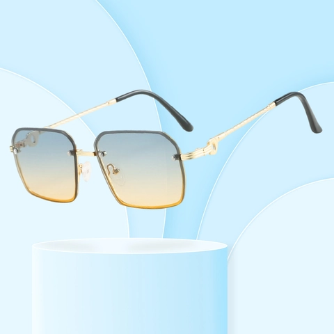 Retro Square Metal Frame Sunglasses UV400 Protection Vintage Gradient Lenses Twisted Wire Temples For Unisex