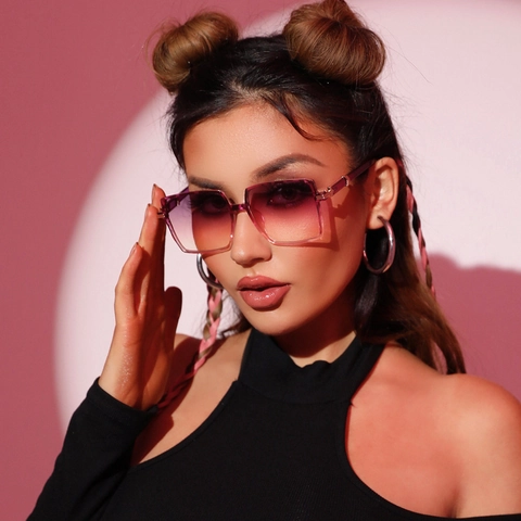 Women Vintage Square Sunglasses Oversized PC Frame Metal Hinge UV400 Gradient Lens Outdoor Fashion Trendy Eyewear Travel
