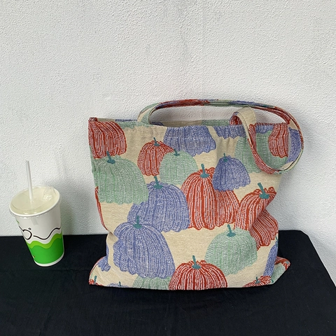 Borsa Tote Jacquard Zucca Vintage Grande Capacità Borsa A Spalla In Tela Donna Casual Quotidiana