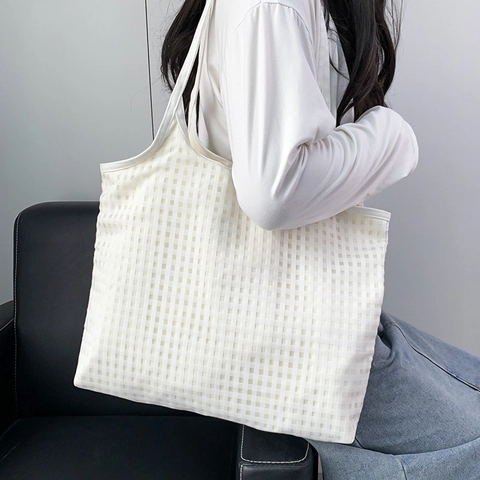 Damen Schachbrett Gitter Mesh Tote Bag Große Kapazität Minimalistische Sommer Schultertasche Ästhetische Handtasche
