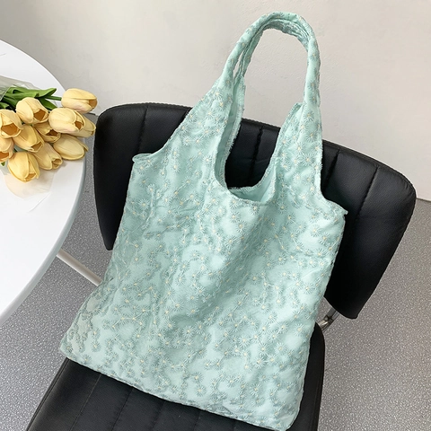 Gänseblümchen Stickerei Spitze Tragetasche Blumen Mesh Große Kapazität Schulter Handtasche Für Frauen Leicht Casual