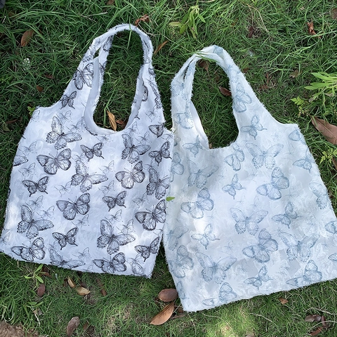 Schmetterling Blumenmuster Schultertasche Große Kapazität Leinwand 3D Textur Fransen Tassel Künstlerische Lässige Weste Handtasche