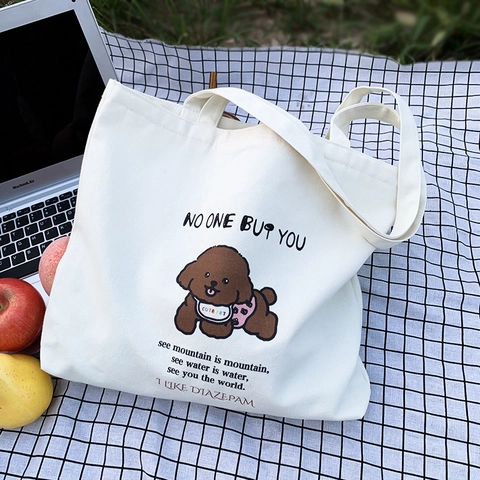 Borsa Tote In Tela Con Illustrazione Di Cucciolo Carino Grande Capacità Cerniera Borsa A Spalla Per Donne Studenti