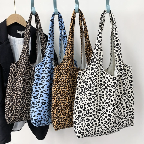 Bolso Tote Con Estampado De Leopardo Para Mujer Pana Gran Capacidad Estilo Coreano Bolso De Hombro Moda Casual
