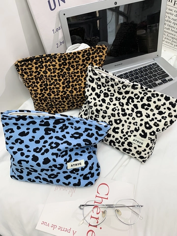 Luipaardprint Make-up Tas Canvas Grote Capaciteit Draagbare Cosmetische Tas Rits Reisorganisator Voor Vrouwen Trendy