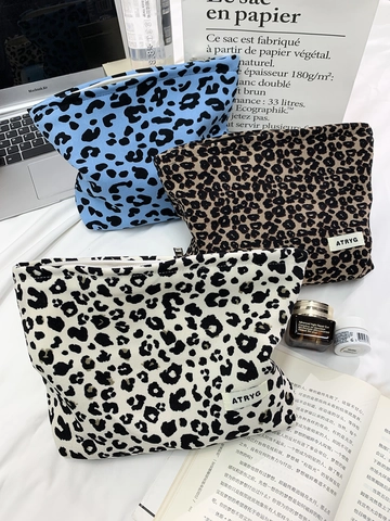 Luipaardprint Make-up Tas Canvas Grote Capaciteit Draagbare Cosmetische Tas Rits Reisorganisator Voor Vrouwen Trendy