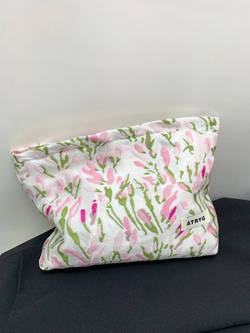 Beauty Case Jacquard Floreale Grande Capacità Portatile Borsa Cosmetica Cerniera Motivo Tulipano Organizzatore Da Viaggio