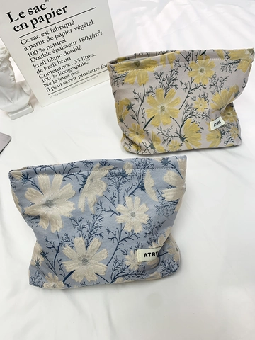Borsa Per Trucco Jacquard Floreale Pochette Da Toiletta Portatile Grande Capacità Organizzatore Cosmetici Per Viaggio Donne Dolce