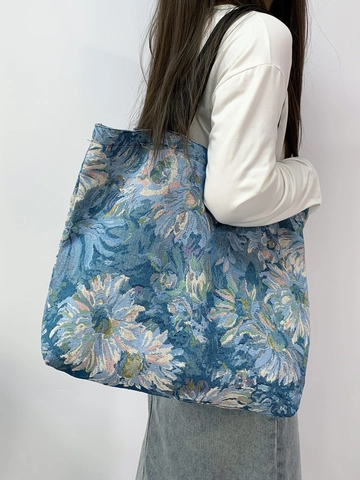 Vintage Künstlerische Jacquard Einkaufstasche Große Kapazität Schmetterling Blumenmuster Schulterhandtasche Reißverschluss Für Frauen