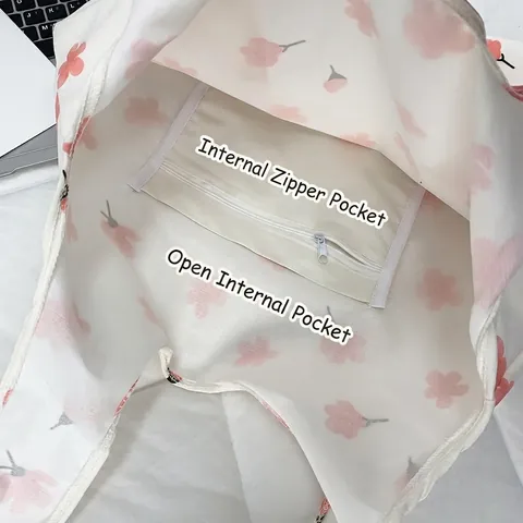 Canvas Shoulder Bag Large Capacity Floral Sakura Cartoon Rabbit Print Tote Handheld Casual Shopping Bag