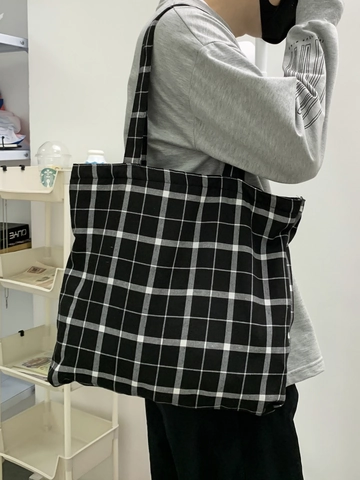 Borsa Tote In Tela A Scacchi Motivo Checkerboard Grande Capacità Borsa A Spalla Con Cerniera Per Donna Casual