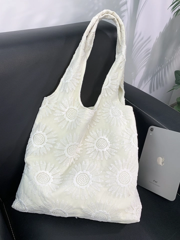 Borsa Tote In Tela Pizzo Ricamata Da Donna Grande Capacità Borsa A Spalla Estate Floreale Rete Shopping Bag