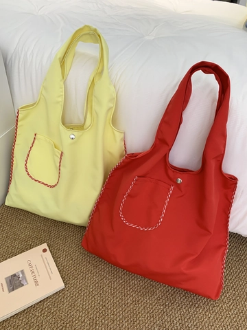 Große Kapazität Canvas Tote Bag Gingham Besatz Karierte Tasche Schulter Handtasche Damen Pendeln Leicht