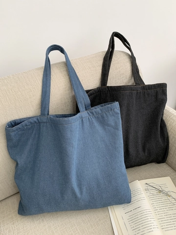 Grand Sac Cabas En Jean Vintage Sac À Main Épaule Avec Doublure À Carreaux Et Fermeture Éclair Style Minimaliste Femmes