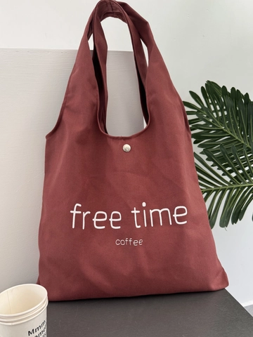 Damen Canvas Tragetasche Große Kapazität Buchstaben Druck Free Time Coffee Retro Rotbraun Minimalistische Umhängetasche