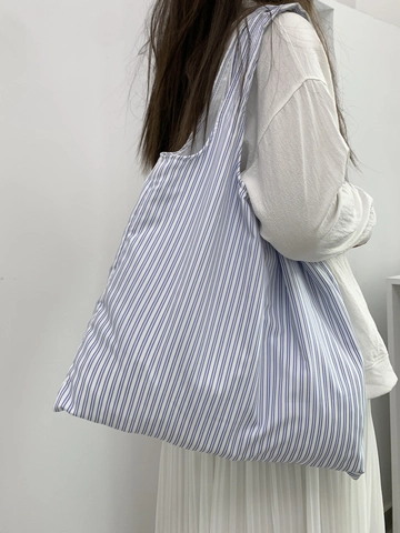 Borsa Tote A Righe Di Grande Capacità Donna Borsa A Tracolla In Tessuto Estetica Minimalista Leggera Versatile Da Viaggio