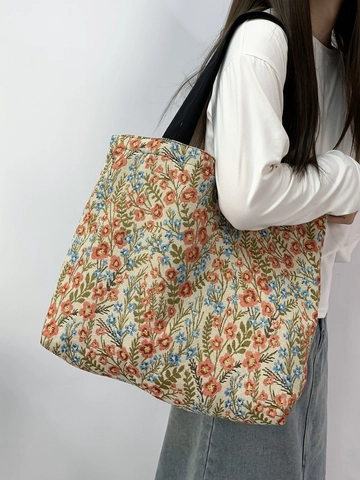 Vintage Künstlerische Jacquard Einkaufstasche Große Kapazität Schmetterling Blumenmuster Schulterhandtasche Reißverschluss Für Frauen