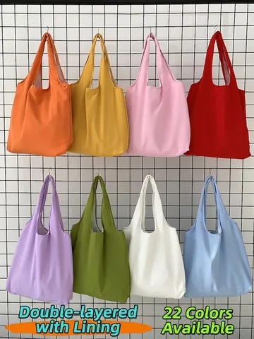Large Capacity Canvas Tote Bag Minimalist Solid Color Shoulder Handbag With Lining And Inner Zipper Pocket Eco Friendly Bag
