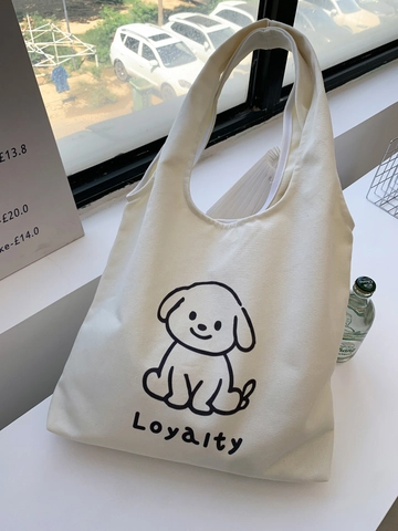 Damen Leinwand Tote Tasche Große Kapazität Schultertasche Niedlich Cartoon Tier Druck Lässig Student Schule Einkaufen