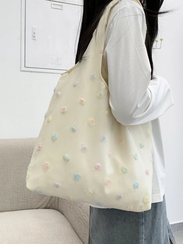 Große Damen Einkaufstasche Segeltuch 3D Bunte Blumen Stickerei Süße Florale Pastorale Handtasche Für Täglichen Gebrauch