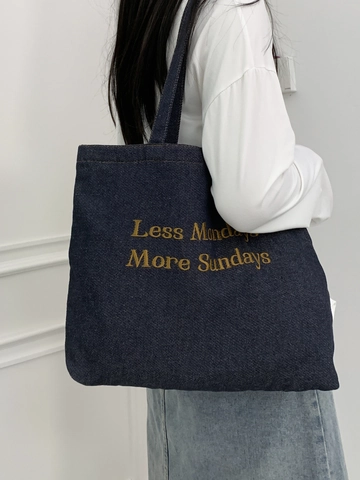 Denim Tote Bag Bestickte Buchstaben Große Kapazität Schulter Handtasche Reißverschluss Lässig Für Frauen Studenten Pendeln
