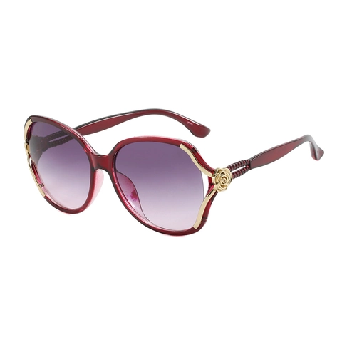 Damen Oversize Sonnenbrille Vintage PC Rahmen UV400 Schutz Verlaufsgläser Goldene Rose Blume Dekor Elegante Retro Brille