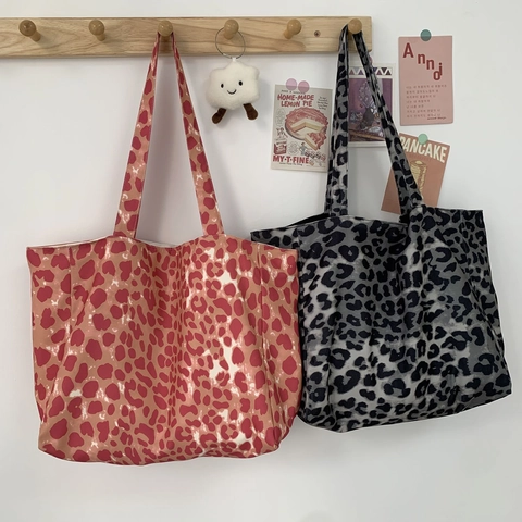 Damen Leopard Print Tote Bag Große Kapazität Cord Schultertasche Koreanischer Stil Lässige Nischentasche Magnetverschluss