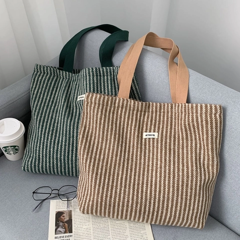 Woolen Herringbone Tote Bag Large Capacity Commuter Shoulder Handbag Zipper Closure Retro Casual For Women