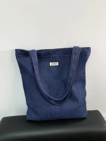 Minimalistische Denim Einkaufstasche Große Kapazität Schultertasche Mit Buchstaben Aufnäher Und Magnetverschluss Für Damen