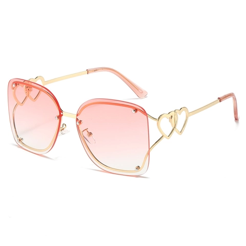 Oversized Rimless Square Sunglasses For Women Heart Hollow Metal Temples Gradient PC Lenses UV400 Outdoor Shades