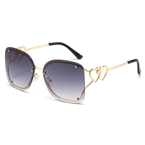 Oversized Rimless Square Sunglasses For Women Heart Hollow Metal Temples Gradient PC Lenses UV400 Outdoor Shades