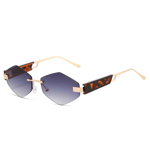 Occhiali da Sole Geometrici Senza Montatura Trendy per Uomo Donna Moda Esagonale Taglio Bordo Montatura Metallo Lenti Sfumate UV400