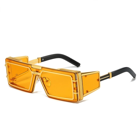 Rectangular Sunglasses Punk Steampunk Style Metal Frame UV400 Protection Side Shield Fashion Eyewear For Men Women