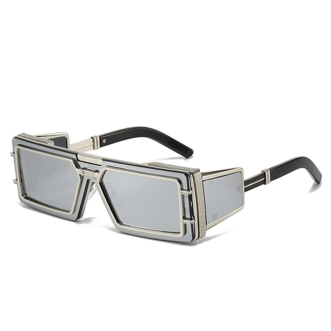 Rectangular Sunglasses Punk Steampunk Style Metal Frame UV400 Protection Side Shield Fashion Eyewear For Men Women