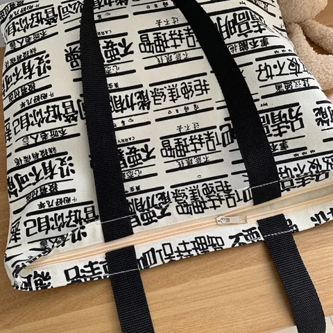 Borsa Tote In Tela Grande Capacità Chiusura A Cerniera Stampa Slogan Testo Novità Borsa A Spalla Casual Donna