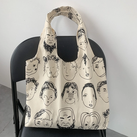 Künstlerische Canvas-Tragetasche Mit Minimalistischen Gesichts-Linienkunst-Prints Große Kapazität Schultertasche Für Frauen