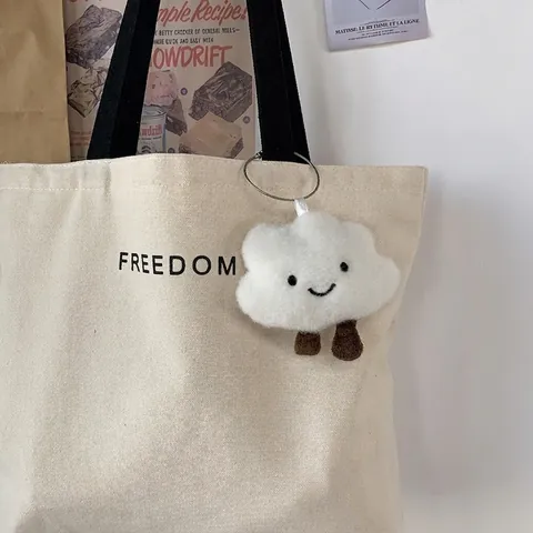 Borsa Tote In Tela Con Stampa Lettere Freedom Grande Capacità Borsa A Spalla Chiusura Lampo Shopping Casual Studente