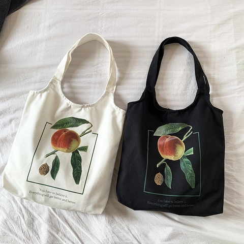 Borsa Tote In Tela Stampa Pesca Fibbia Magnetica Grande Capacità Borsa A Spalla Quotidiana Casuale Estetica Ulzzang Donna